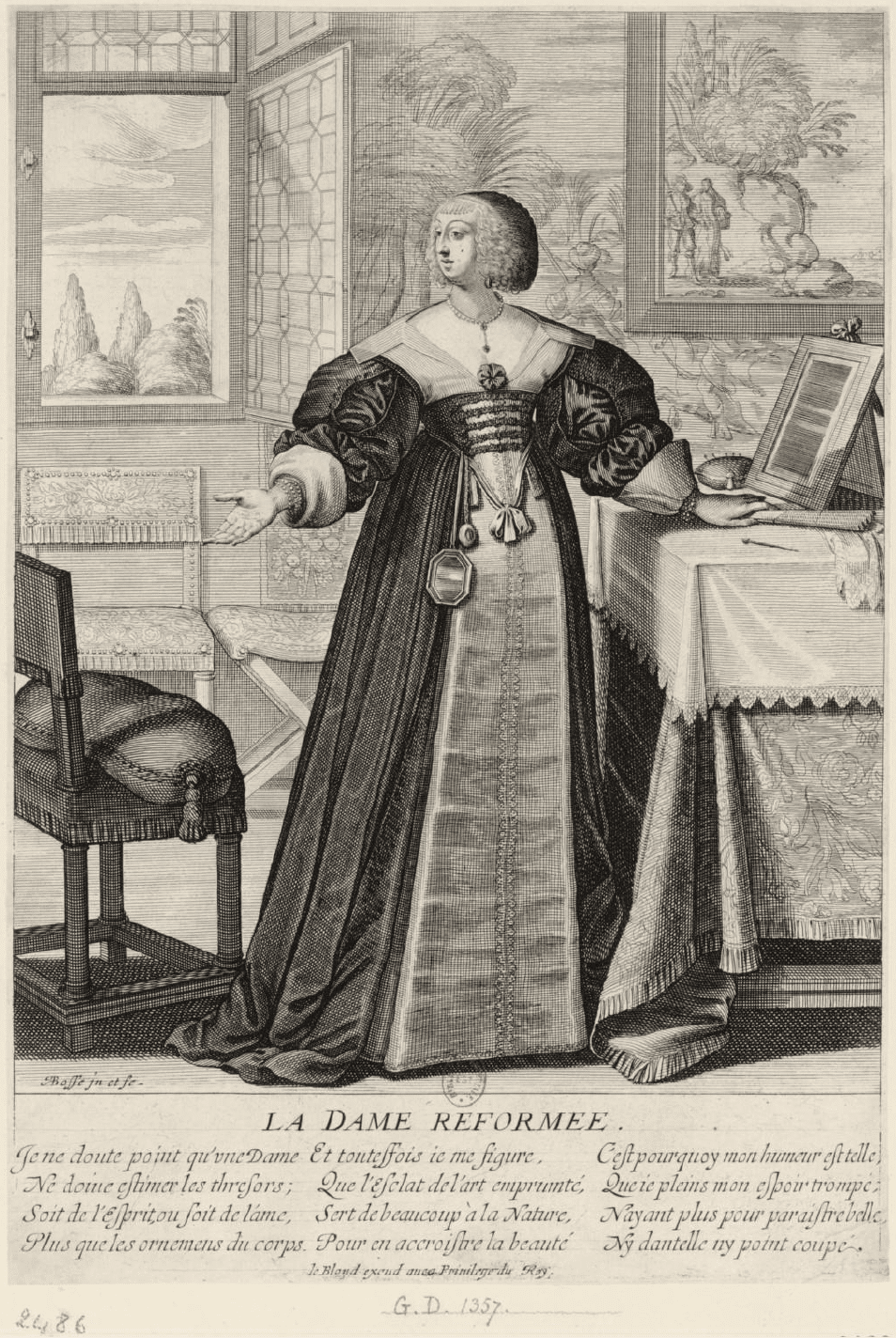 Abraham Bosse, La Dame réformée, 290 x 195 mm., vers 1630.