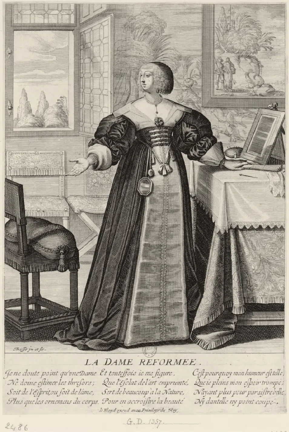 La Dame réformée, 290 x 195 mm., vers 1630 - Abraham Bosse | Domaine public
