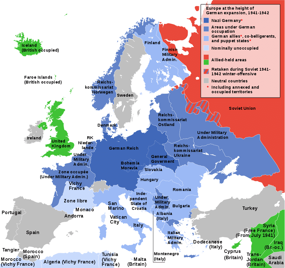 Europe at the height of Axis success (2015) Wikimedia Commons