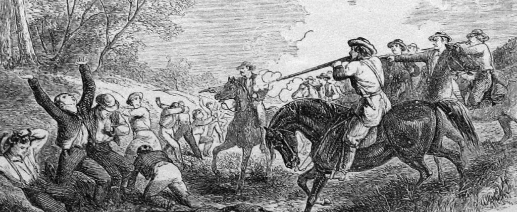 Massacre de partisans de l'abolition, au marais des Cygnes, Kansas, en mai 1858.