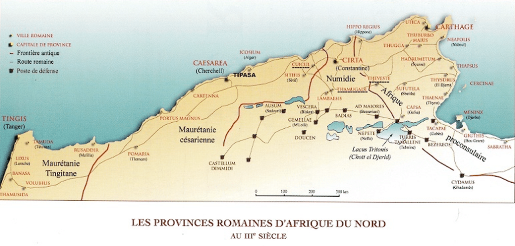 Numidie, territoire touché par la donatisme - carte extraite livre de J.-M. Blas de Roblès & C. Sintes: Sites & Monuments antiques de l'Algérie, Edisud