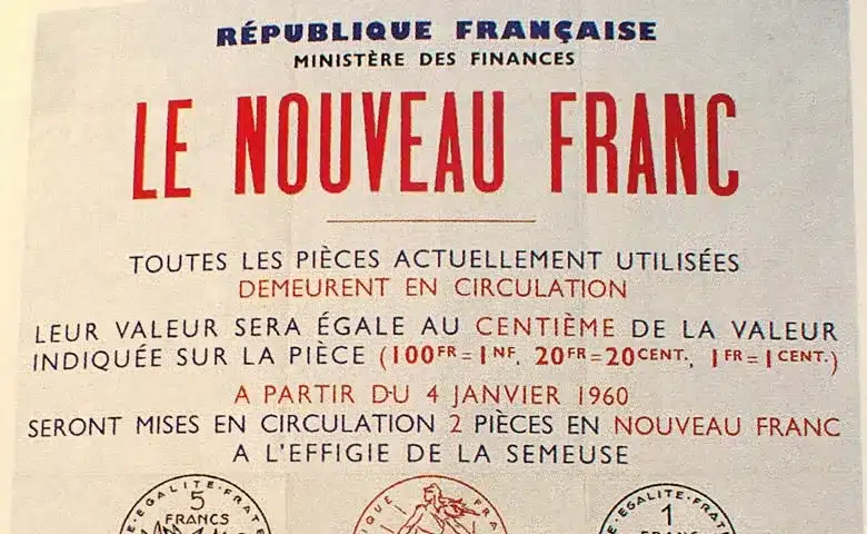 Passage de l'ancien franc au nouveau franc.