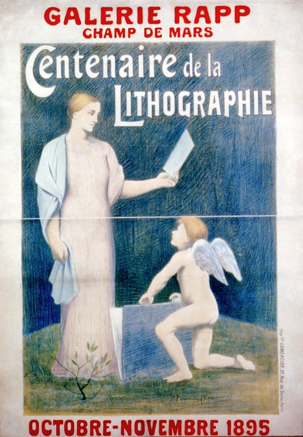 Affiche pour une exposition consacrée au centenaire de la lithographie par Pierre Puvis de Chavannes, 1895 - Pierre Puvis de Chavannes. Imprimerie Lemercier | Domaine public