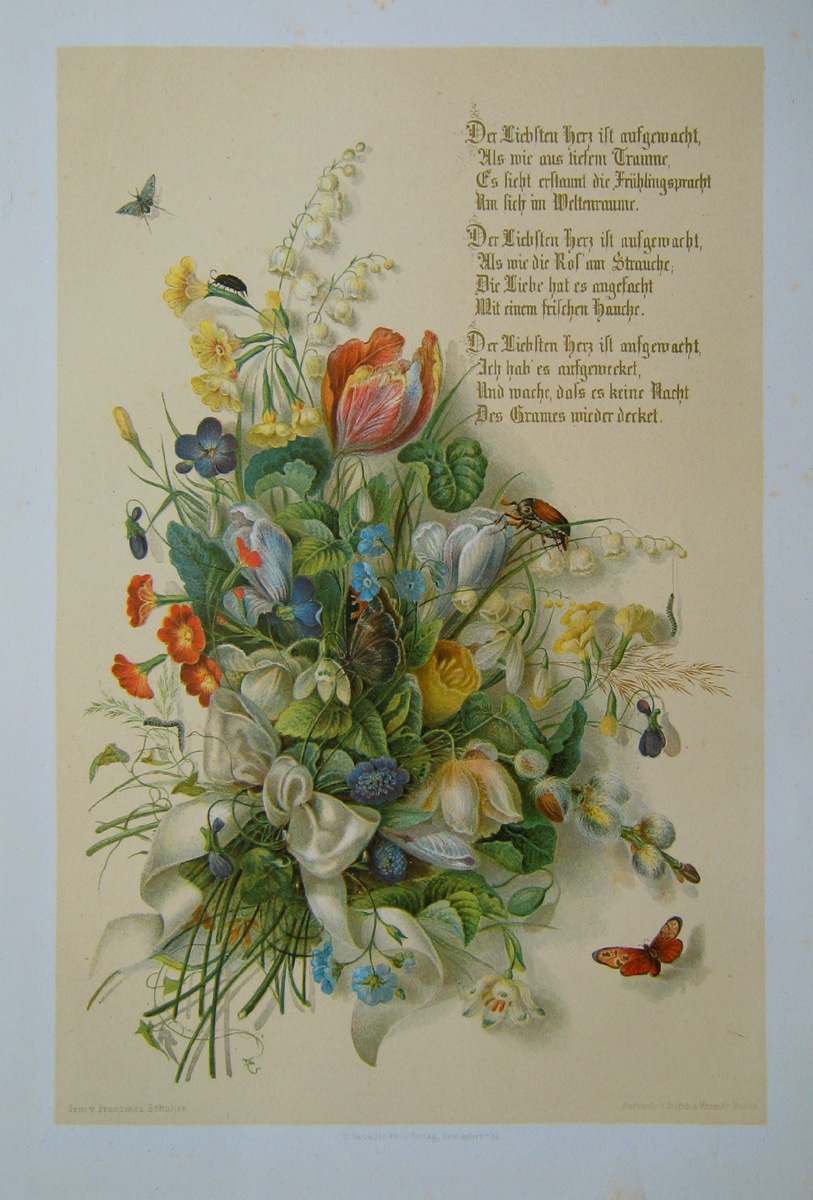 Lithographie couleur d'après Liebesfrühling - Franziska Schultze | Domaine public