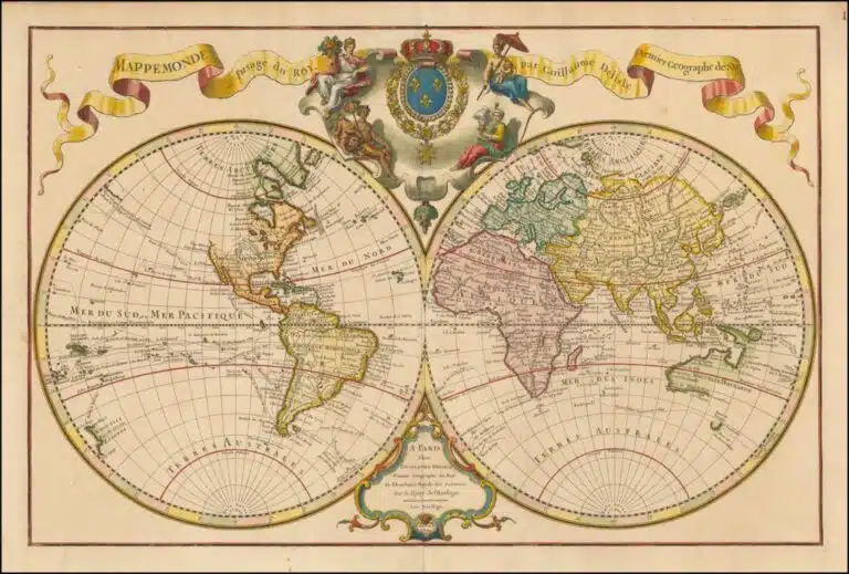 Mappemonde a l’usage du Roy a été publié en 1720 à Paris. Elle a été réalisée par Guillaume Delisle à l’intention de Roi, Louis XV. L’œuvre mesure 44 centimètres sur 68 centimètres. Un exemplaire est conservé à la BnF - Guillaume Delisle | Domaine public