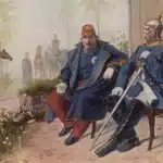 Vestige de la Guerre franco-prussienne La Strasbourgeoise est un chant militaire de revanche. Napoléon III et Bismarck, le 2 septembre 1870 à Donchery, entrevue après la bataille de Sedan, Wilhelm Camphausen | Domaine public