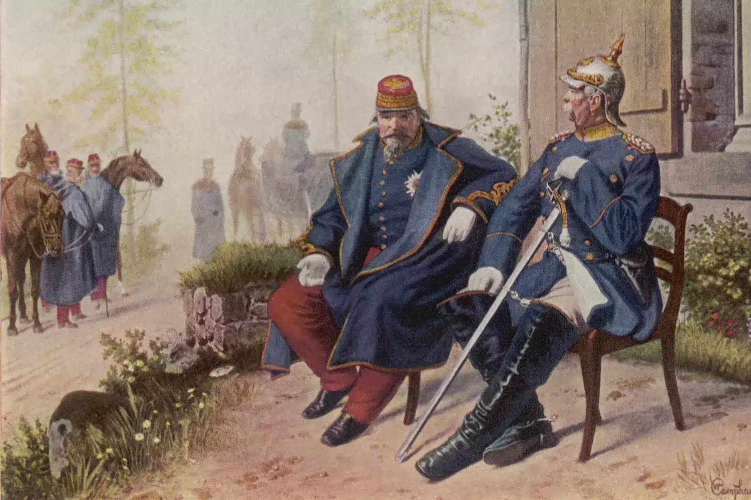 Vestige de la Guerre franco-prussienne La Strasbourgeoise est un chant militaire de revanche. Napoléon III et Bismarck, le 2 septembre 1870 à Donchery, entrevue après la bataille de Sedan, Wilhelm Camphausen | Domaine public
