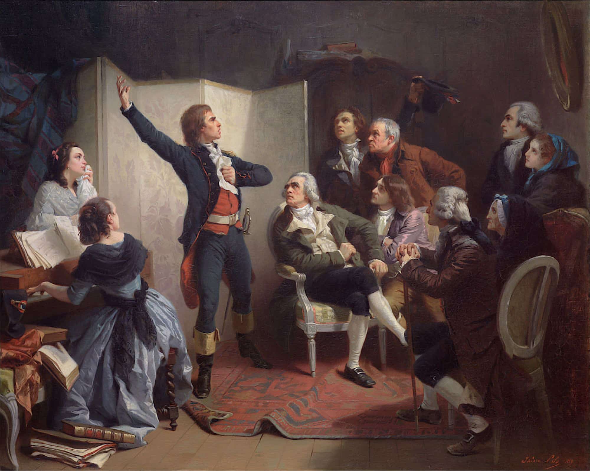 Rouget de Lisle chantant La Marseillaise pour la première fois à l'hôtel de ville de Strasbourg ou chez Dietrich en 1792 - Isidore Pils | Domaine public
