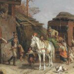 Changement de chevaux au relais de poste - Œuvre de Heinrich Bürkel | Domaine public