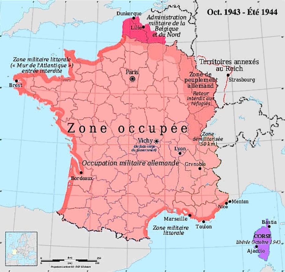 Territoire de la France entre octobre 1943 et été 1944 - Eric Gaba | Creative Commons BY-SA 4.0