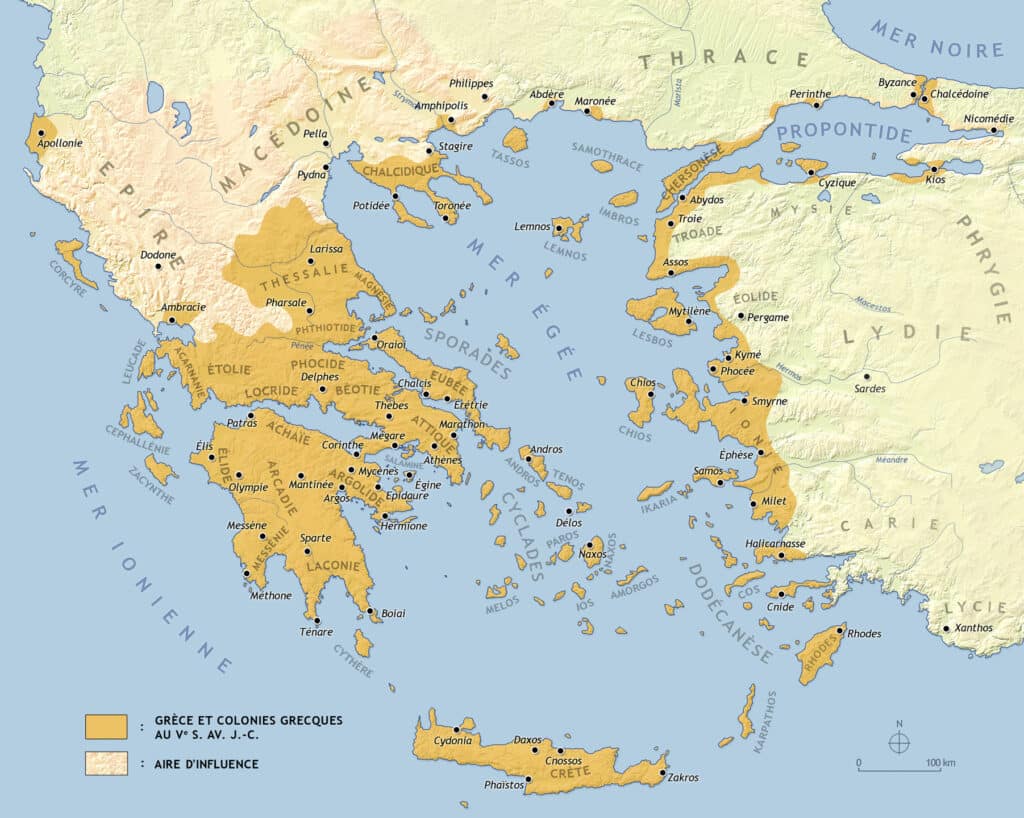 Carte de la Grèce au Ve siècle avant notre ère - O H 237 (pseudo Wikipédia) | Creative Commons BY-SA 4.0