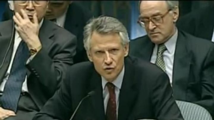 Le 14 février 2003, Dominique De Villepin prononce un discours à l'ONU contre la guerre en Irak - Ina | Creative Commons BY-SA 4.0