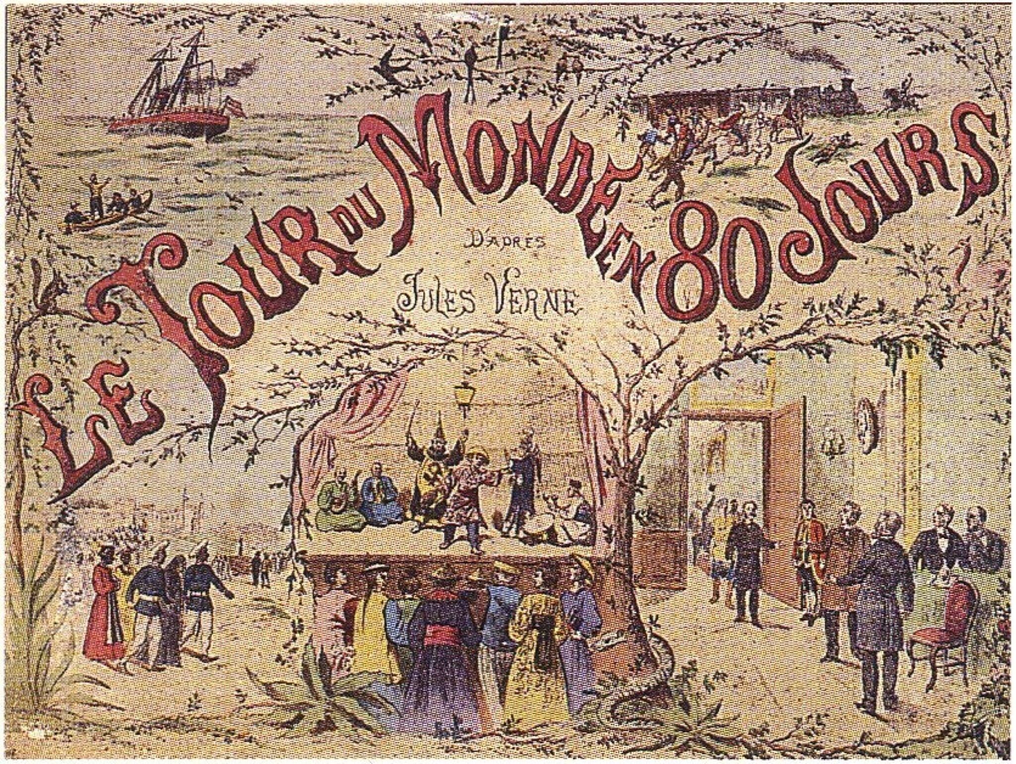 Le Tour du Monde de Nellie Bly - Couvercle d'un jeu de société inspiré par le roman de Jules Verne, vers 1910 | Domaine public