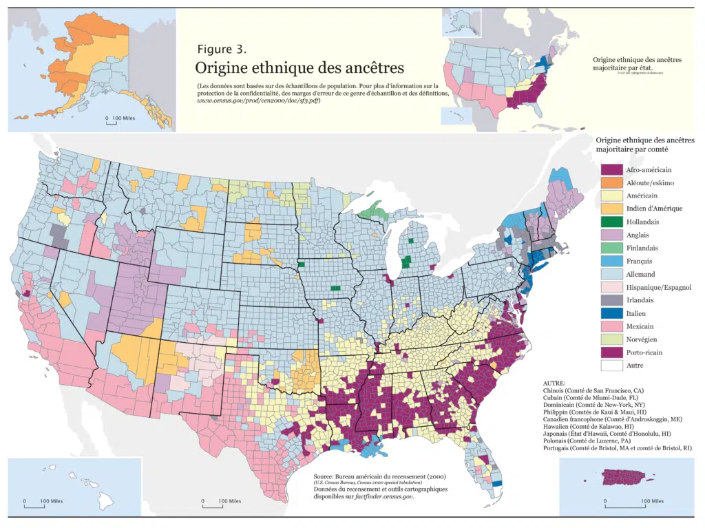 Origine ethnique majoritaire de la population américaine en 2000, par comté | Domaine public