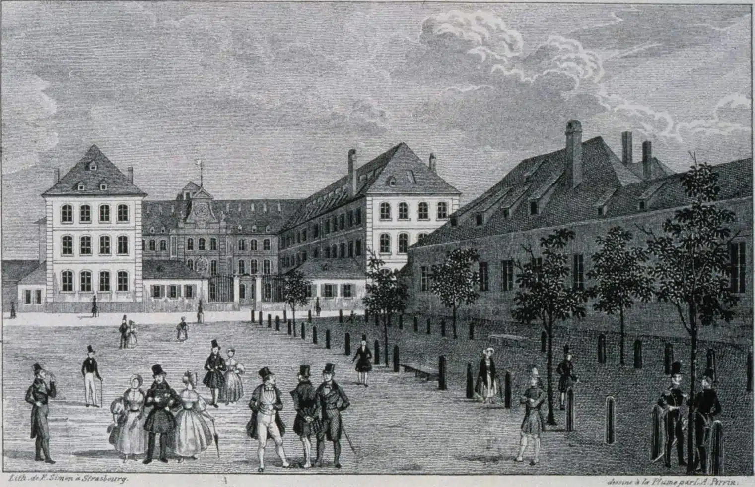 Gravure de l’académie de Strasbourg (ancienne université) vers 1840 - Bibliothèque nationale et universitaire de Strasbourg - Perrin, L. A.. illustrateur, et Simon, Frédéric-Emile | Domaine public