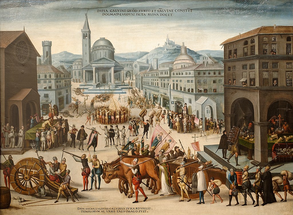 Le Sac de Lyon par les calvinistes en 1562, peinture du XVIe siècle. Malgré des doutes, la peinture pourrait être de la main de Pierre Caron | Domaine public