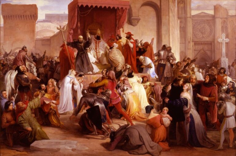 Le pape Urbain II prêchant la première croisade sur la place de Clermont, tableau (1835) - Francesco Hayez | Domaine public