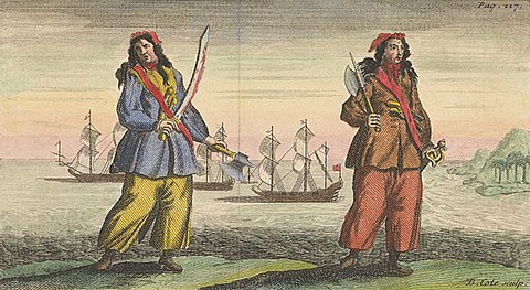 Ann Bonny et Mary Read condamnées pour piraterie le 28 novembre. 1720 lors d'un tribunal de la vice-amirauté tenu à St. Jago de la Vega dans une île de la Jamaïque - Benjamin Cole | Domaine public