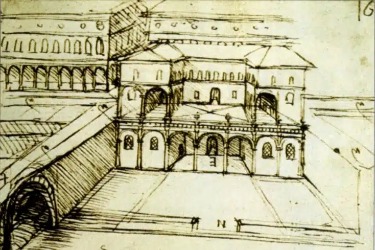 Croquis attribué à Léonard de Vinci, encre sur papier, XVIème siècle - Institut de France | Domaine public