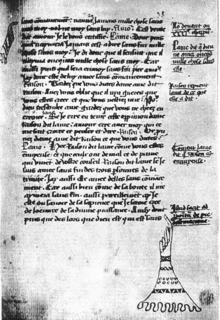 Extrait du manuscrit de Miroir des âmes simples et anéanties de Marguerite Porete - Auteur inconnu, certainement un copiste français | Domaine public