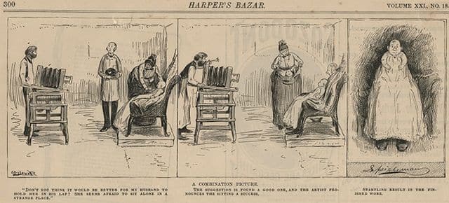 Un dessin montrant la pratique de la "hidden_mother" - Harpers Bazaar  | Domaine public