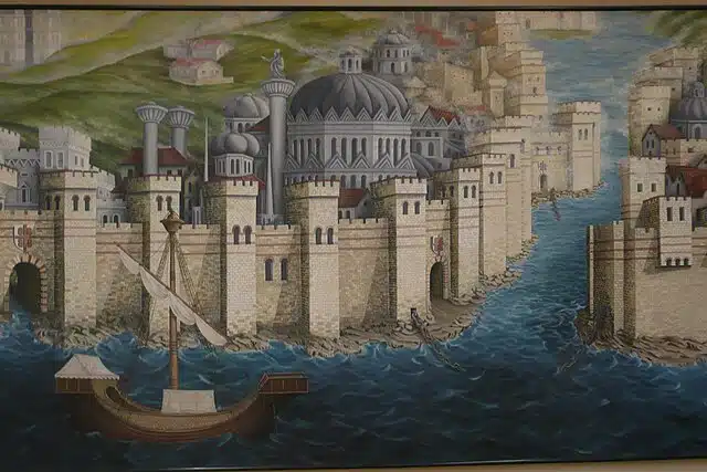 Représentation des murailles de Constantinople, XVe siècle, Musée Archéologique d'Istanbul - Auteur anonyme | Domaine public