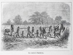 Convoi d’esclaves. In « Aventures de six français aux colonies. Bonnefont, Gaston. 1890 » - Musée historique de Villèle | Domaine public