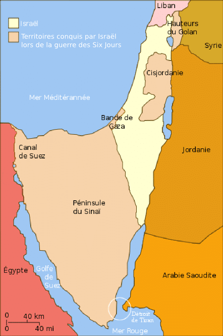 Etat d'Israël et territoires occupés par ce dernier après la Guerre des Six Jours - Ling.Nut | CC BY-SA 2.5