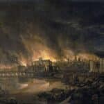 The Great Fire of London, représenté par un peintre inconnu en 1675 - Josepha Jane Battlehooke | Domaine public