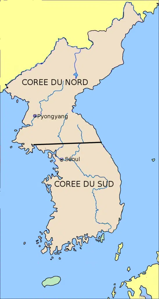 Carte de la péninsule coréenne suite à la division entre Soviétiques et Américains en 1945 | Domaine public