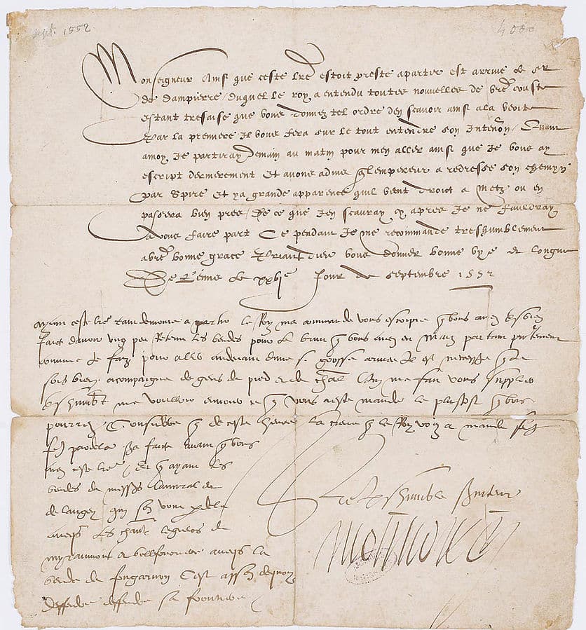 Lettre de Montmorency demandant des renforts contre Charles Quint – Anne de Montmorency | Domaine public