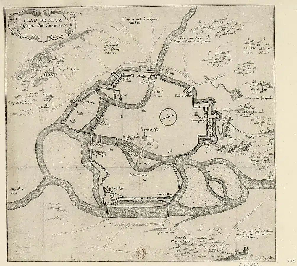 Plan de Metz assiégé par Charles V – Sébastien Leclerc | Domaine public