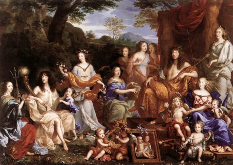 Portrait mythologique de la famille de Louis XIV, un puissant roi aux nombreuses aventures avec des femmes - Jean Nocret | Domaine public
