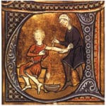 Enluminure représentant une saignée dans le Régime du corps d'Aldebrandin de Sienne, XIIIe siècle I Domaine public