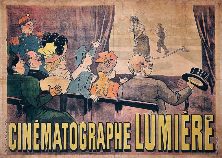 Affiche annonçant l'invention du cinéma des frères Lumière - Marcellin Auzolle 1896 I Domaine public