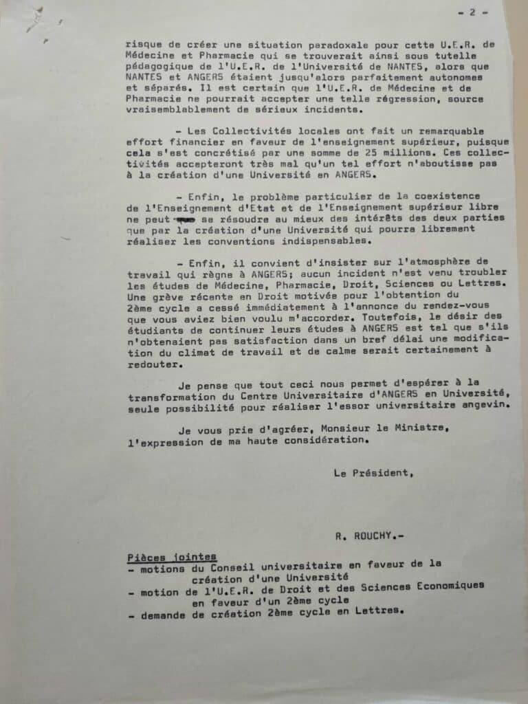 Courrier du Président de l’université d’Angers au Ministre de l’Éducation Nationale (2ETP1/203) (verso) | Archives départementales de Maine-et-Loire