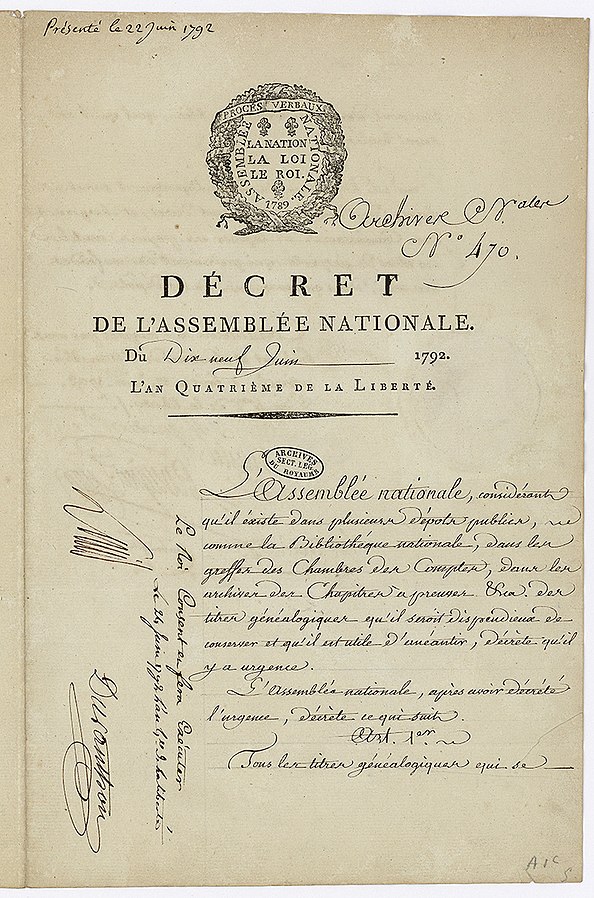 Décret de l’Assemblée du 19 juin 1792 | Domaine public