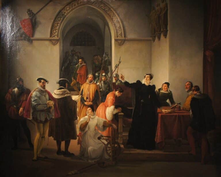 Marie Stuart protestant de son innocence à la lecture de sa condamnation à mort - Francesco Hayez | Domaine public