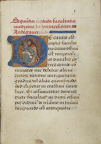 Statuts de la faculté de médecine, manuscrit du doyen, 1484 | Archives départementales de Maine-et-Loire.