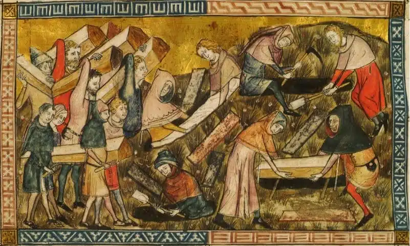 Les habitants de Tournai enterrent les victimes de la peste noire (1340 - 1360) - Pierart dou Tielt | Domaine public
