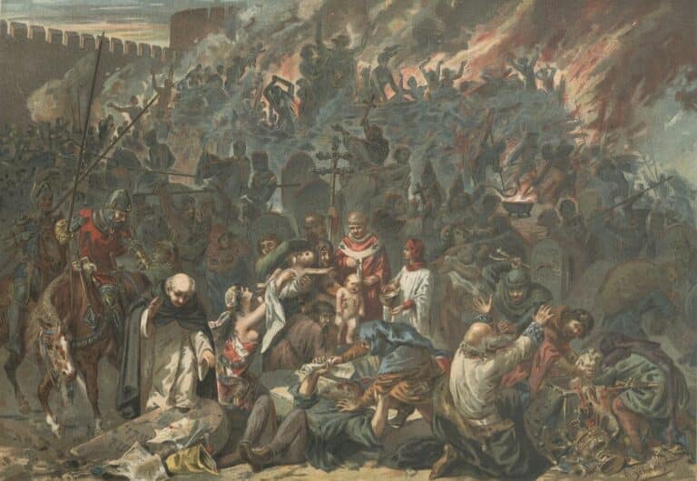 Illustration de 1894 représentant le pogrom de Strasbourg (massacre des habitants juifs de la ville) le 14 février 1349 | Domaine public