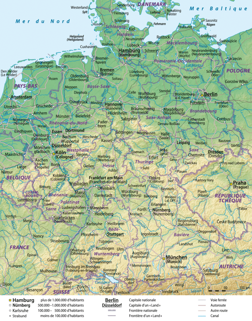 Carte de l'Allemagne et de ses lands, reflet d'un territoire fédéralisé et d'une administration décentralisée, mais d'un seul État resté uni politiquement en nation. - Lencer and NordNord/West | Creative Commons BY-SA 3.0