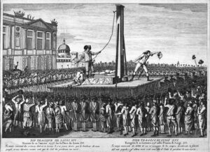 Fin tragique de Louis XVI exécuté le 21 janvier 1793 sur la place Louis XV, gravure, auteur anonyme, vers 1788-1798 | Domaine public