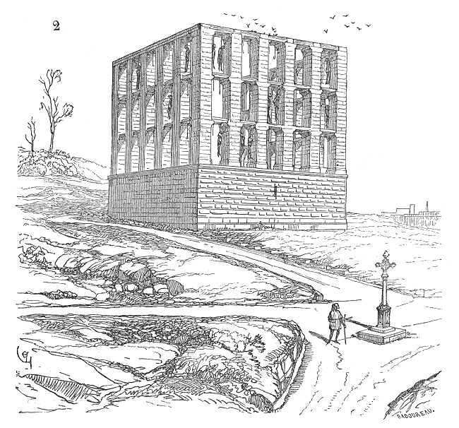 Illustration représentant le gibet de Montfaucon issue du dictionnaire raisonné de l'architecture française du XIe au XVIe siècle - Eugène Viollet-le-Duc | Domaine public