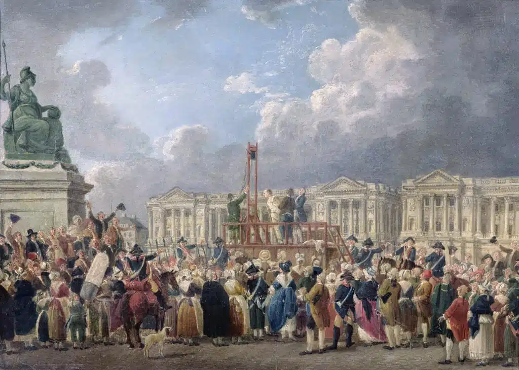 Pierre-Antoine Demachy (1723-1807); Une exécution capitale, place de la Révolution (Place de la Concorde), vers 1793. Huile sur papier marouflé sur toile, Musée Carnavalet | Domaine public