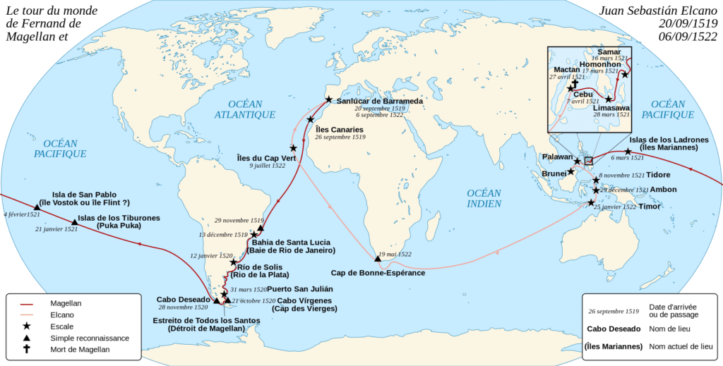Cartographie de la circumnavigation de Fernand de Magellan et de Juan Sebastián Elcano - Sémhur | Creative Commons BY-SA 4.0