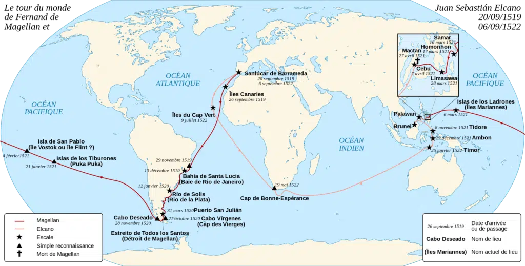 Cartographie de la circumnavigation de Fernand de Magellan et de Juan Sebastián Elcano - Sémhur | Creative Commons BY-SA 4.0