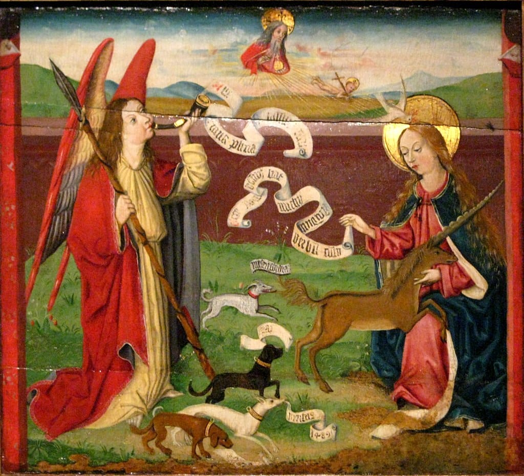 La chasse mystique de la licorne représentant l'Annonciation (1489) - Martin Schongauer | Domaine public