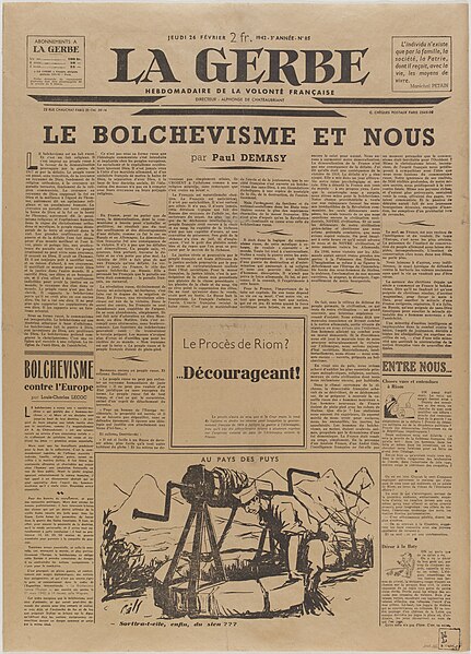 Journal La Gerbe du 26 février 1942 | Domaine public