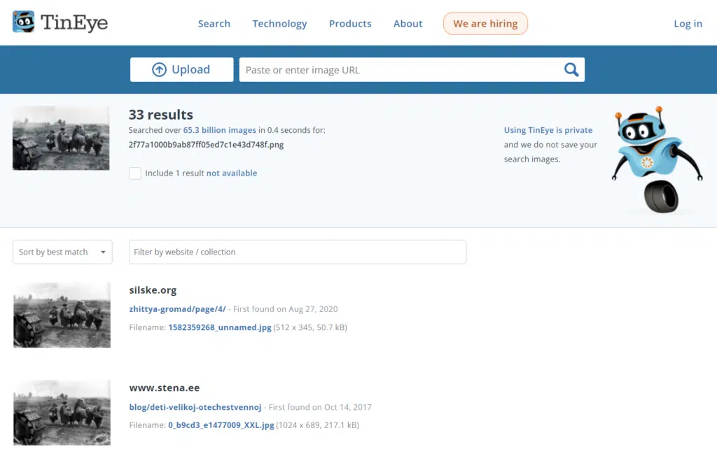 Recherche d'une image grâce à TinEye - Revue Histoire | Domaine public